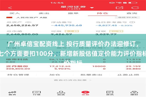 广州卓信宝配资线上 投行质量评价办法迎修订，七个方面要扣100分，新增新股估值定价能力评价指标